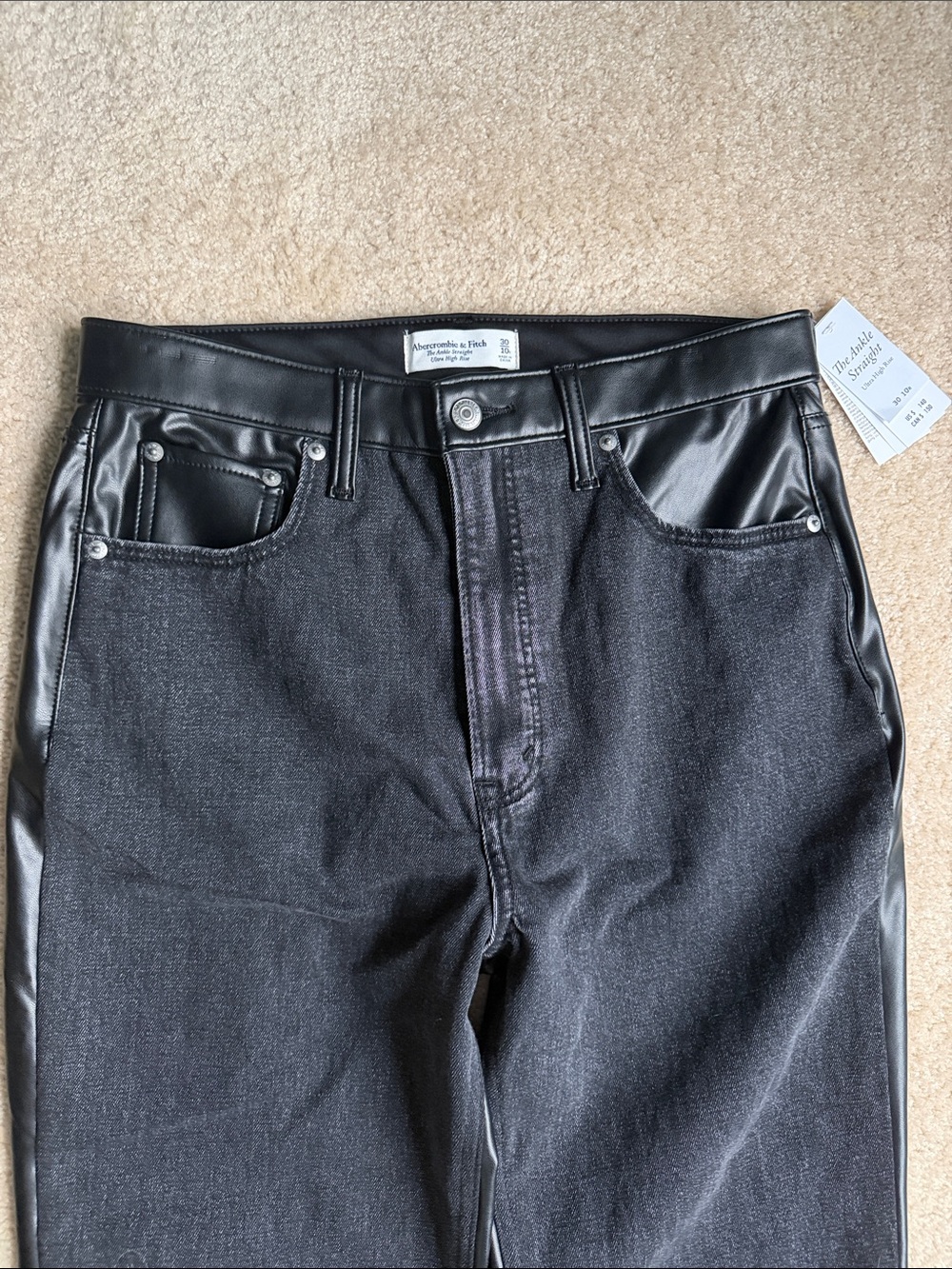 NWT Abercrombie & Fitch The Ankle Straight Ultra High Rise in Vegan Leather | 10 - Picture 5 of 7